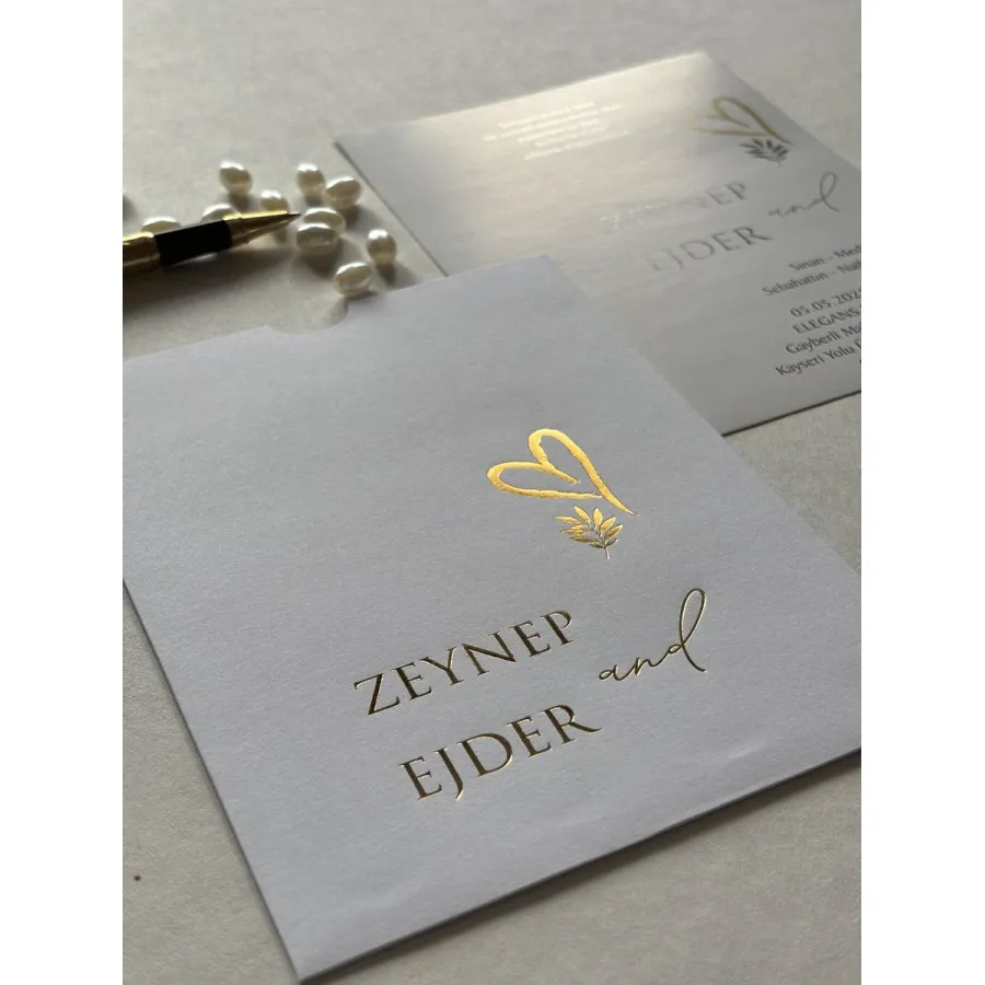 Dikdörtgen Beyaz Zarf Gold Yaldızlı Davetiye 100 — görsel 2
