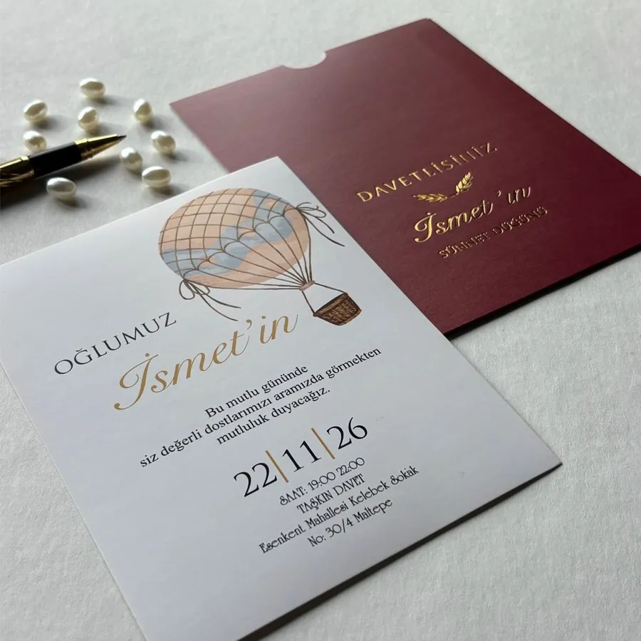 Dikdörtgen Bordo Zarf Gold Yaldızlı Davetiye 34