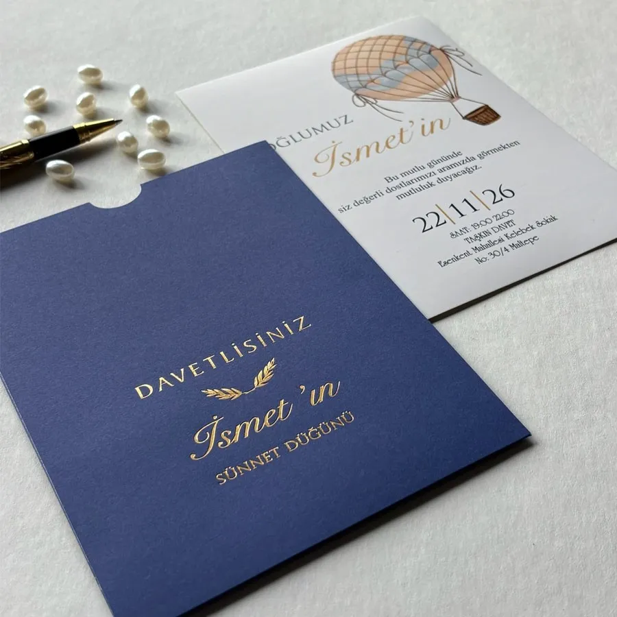 Dikdörtgen Lacivert Zarf Gold Yaldızlı Davetiye 35 — görsel 2