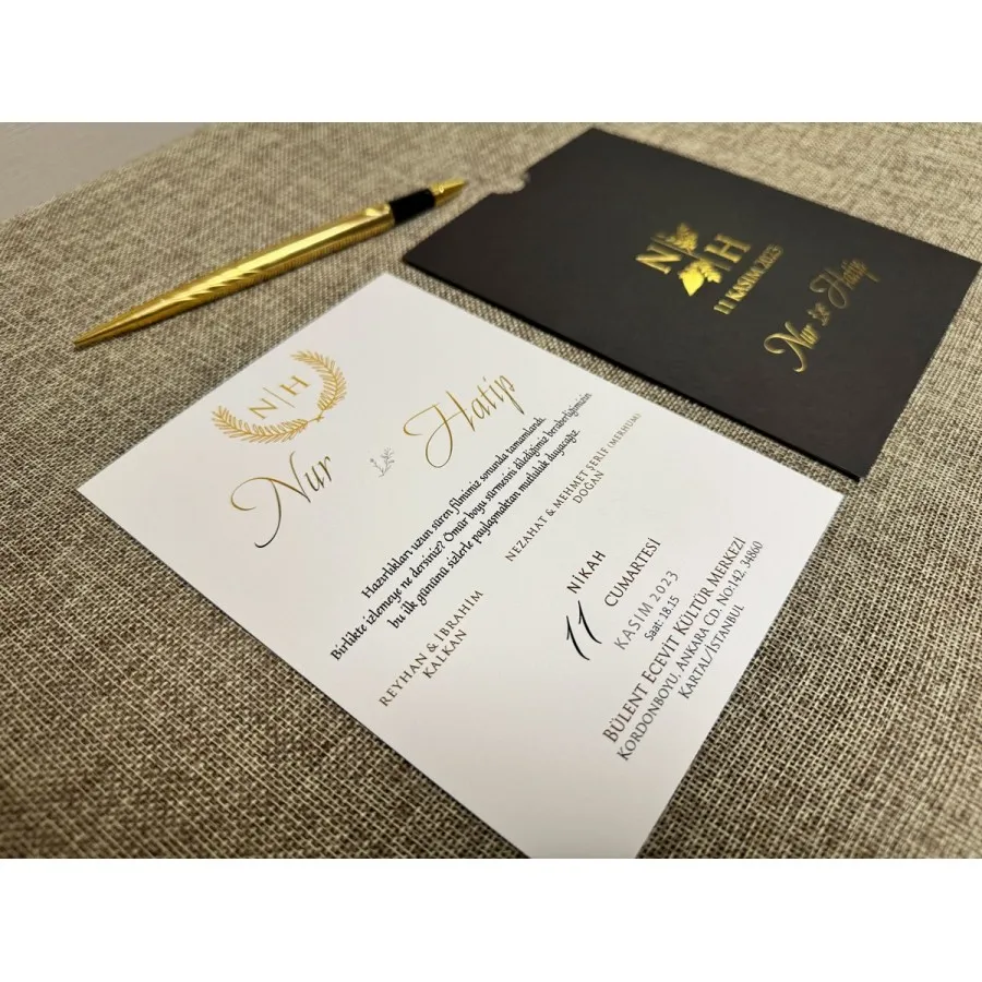 Dikdörtgen Siyah Zarf Gold Yaldızlı Davetiye 115 — görsel 3