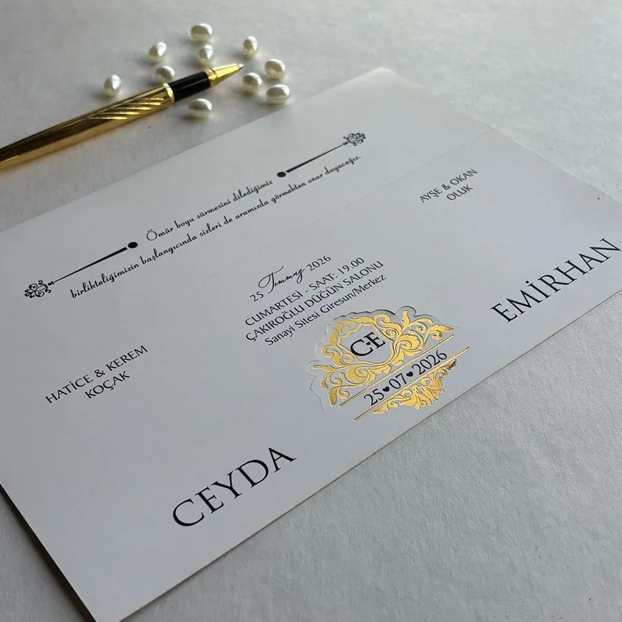 Ekonomik - Yatay Gold Yaldız Baskı Detaylı Davetiye - 1 — görsel 2