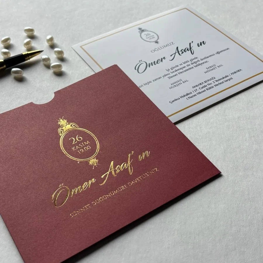 Kare Bordo Zarf Gold Yaldızlı Davetiye 53 — görsel 2