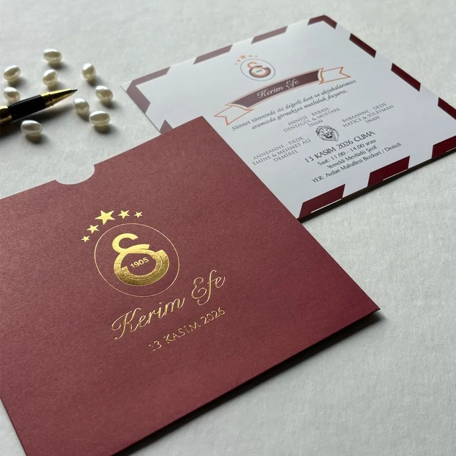 Kare Bordo Zarf Gold Yaldızlı Sünnet Davetiye 6 — görsel 2