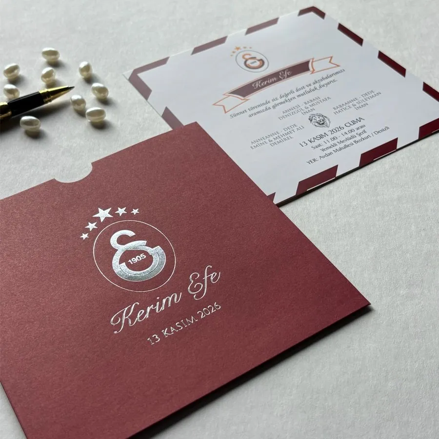 Kare Bordo Zarf Gümüş Yaldızlı Davetiye 67 — görsel 2