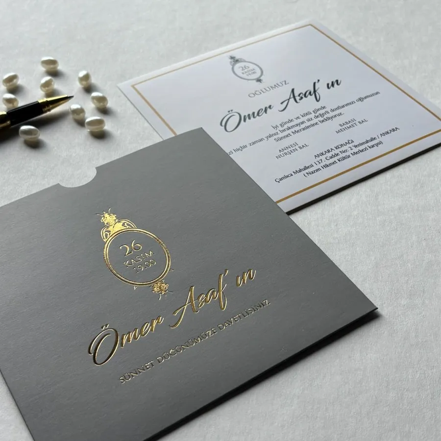 Kare Gri Zarf Gold Yaldızlı Davetiye 51 — görsel 2
