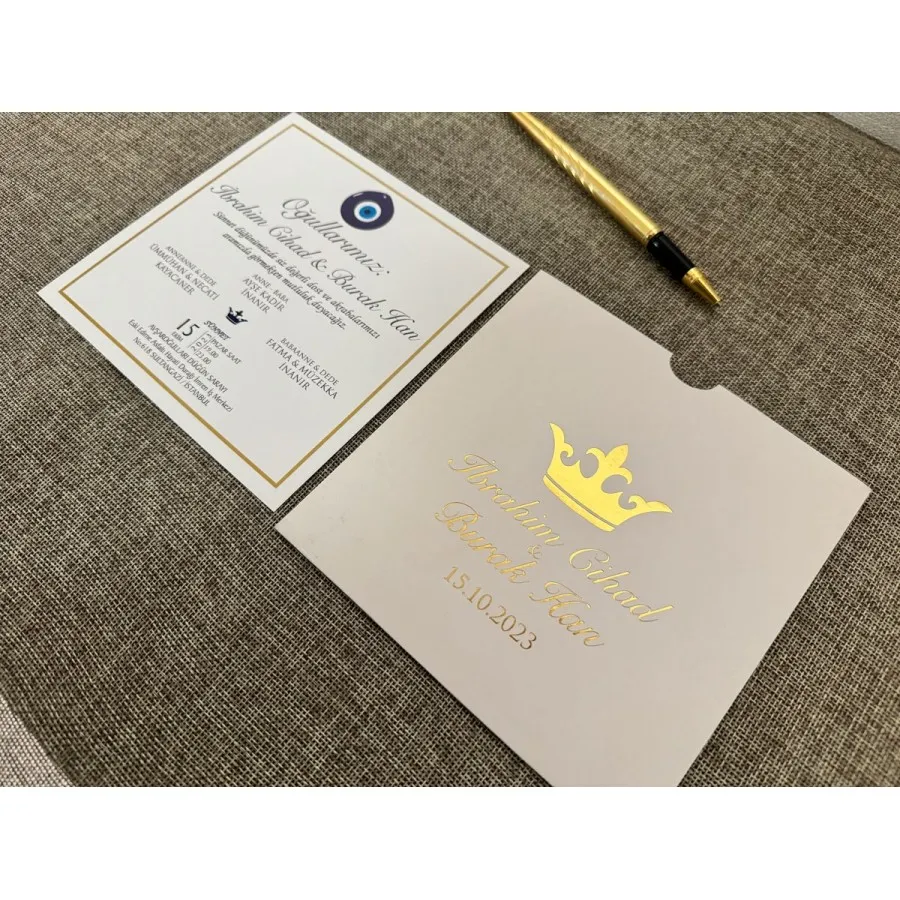 Kare Krem Zarf Gold Yaldızlı Davetiye 77 — görsel 2